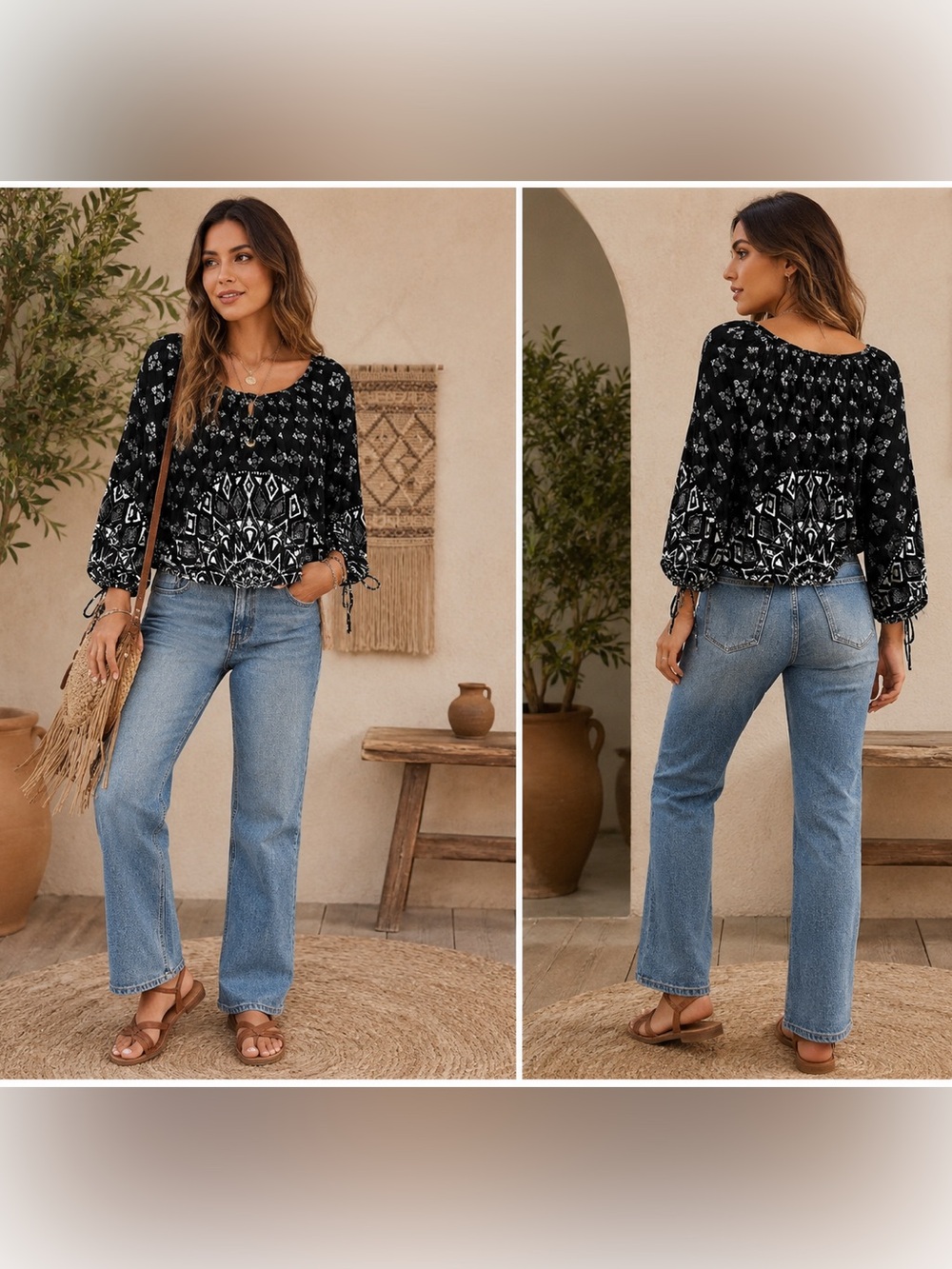 Free People Black and White Heathered Knit Top